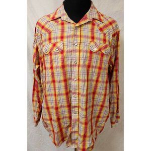 Classic Western XXL Orange Multicolor Plaid Pearl Snap Long Sleeve Cowboy Shirt